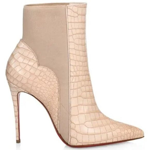 CHRISTIAN LOUBOUTIN Chelsea Chick Red Sole Stiletto Booties in Beige Sz 37.5 - Picture 1 of 8